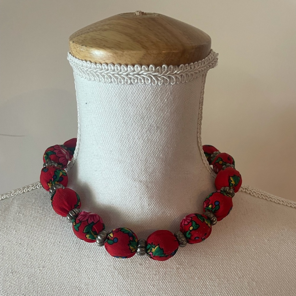Traditional Polish Beaded Cloth Necklace